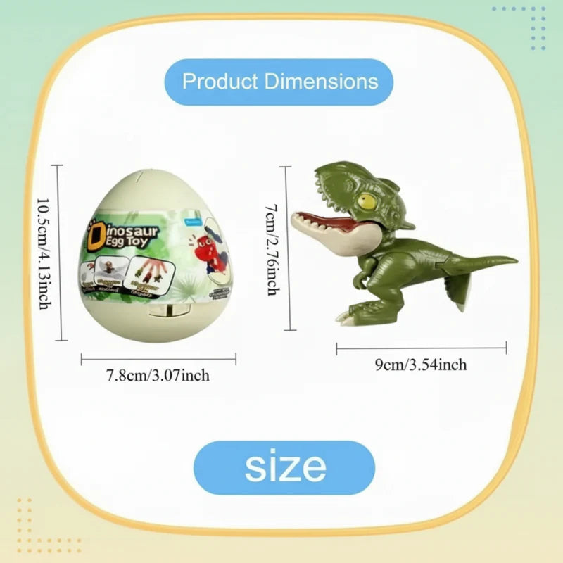 Size chart: egg 10.5 cm tall by 7.8 cm wide; dinosaur 7 cm tall by 9 cm long