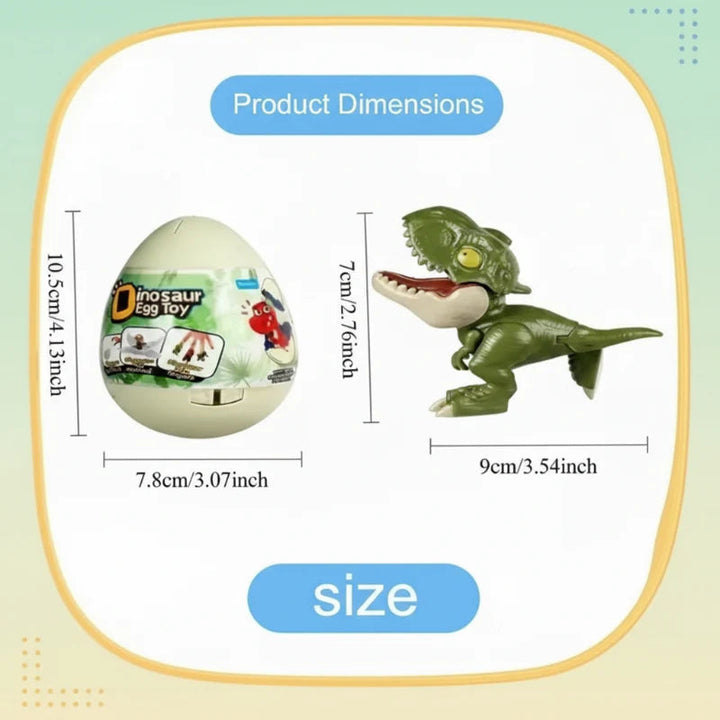 Size chart: egg 10.5 cm tall by 7.8 cm wide; dinosaur 7 cm tall by 9 cm long