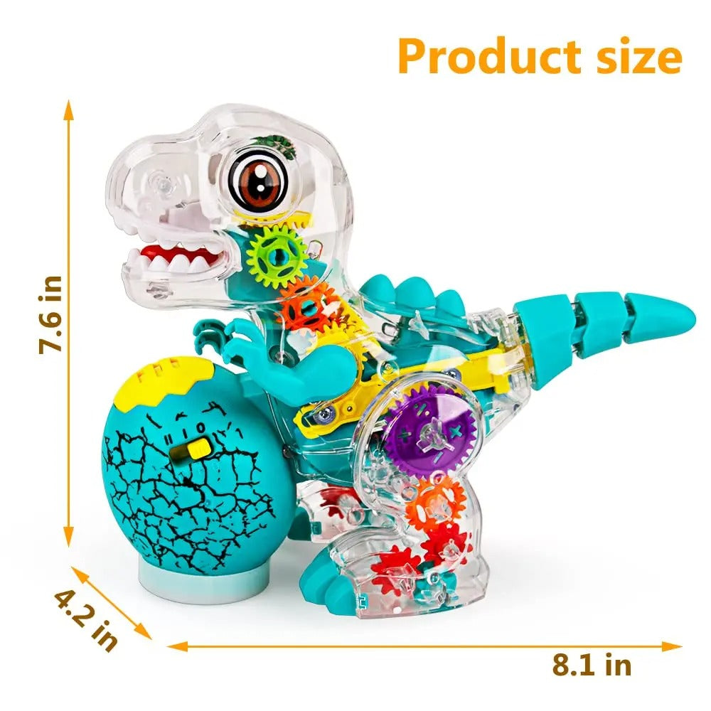 Dinosaur size diagram showing 8.1 inches long, 4.2 inches wide, and 7.6 inches tall