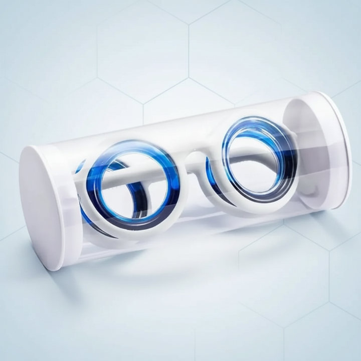 Exploded-view illustration of the circular chambers in white travel glasses
