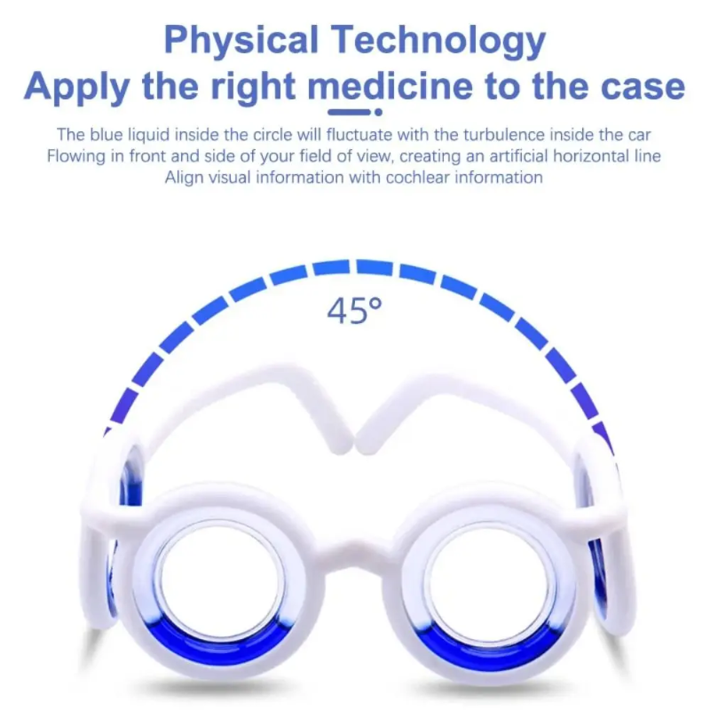 White lens-free travel glasses shown beneath a 45-degree tilt diagram