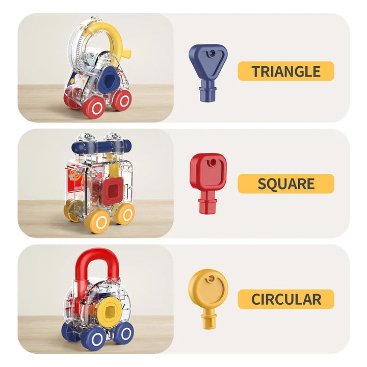 Vehicle lock toys paired with triangular, square, and round keys