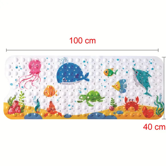 Turtle bath mat with turtles, jellyfish, a whale, and 100 x 40 cm dimensions