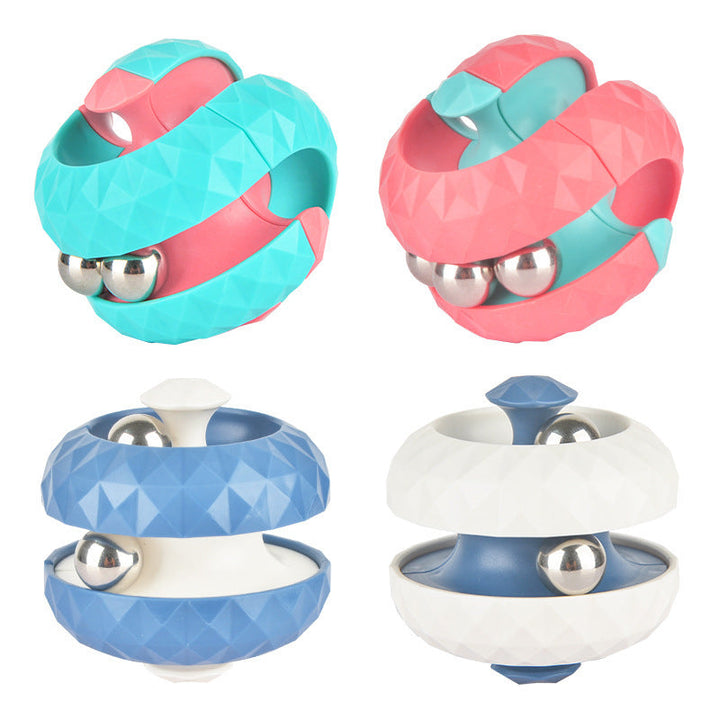 Four fidget ball color options with faceted bands and shiny balls in curved tracks.