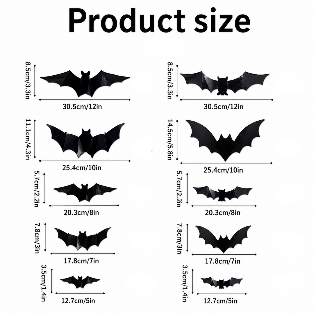 Size chart showing two bat styles in five sizes with widths from 12.7 to 30.5 cm