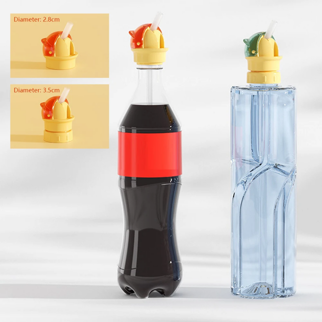 Straw cap shown on two bottles, with 2.8 cm and 3.5 cm opening sizes labeled.