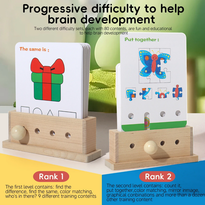 Level 1 and Level 2 logic card sets shown with gift and butterfly challenge cards.