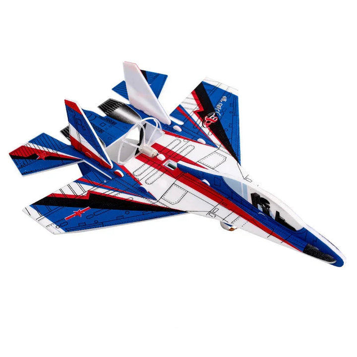 Blue, white, and red jet-style foam airplane for the Type B option