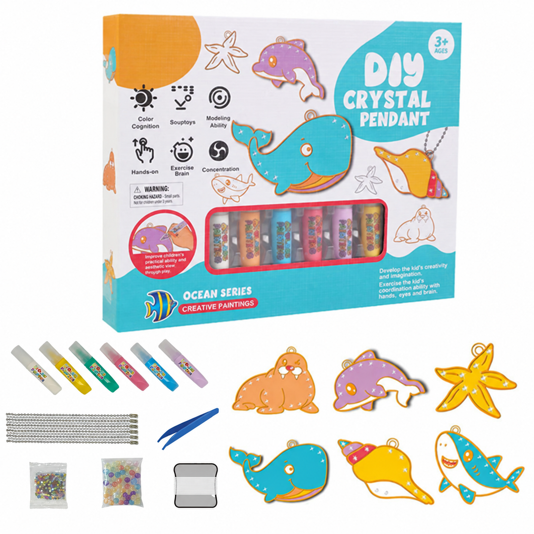 Underwater pendant craft kit with six sea creature shapes and decorating supplies