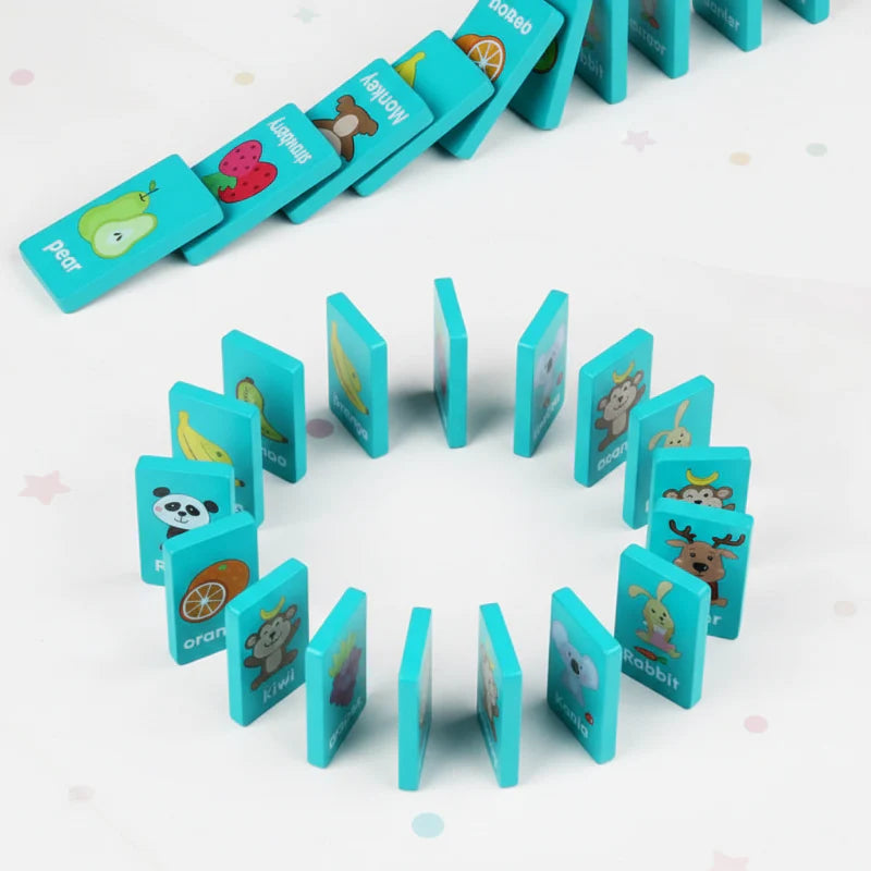 Turquoise wooden picture tiles arranged upright in curved rows