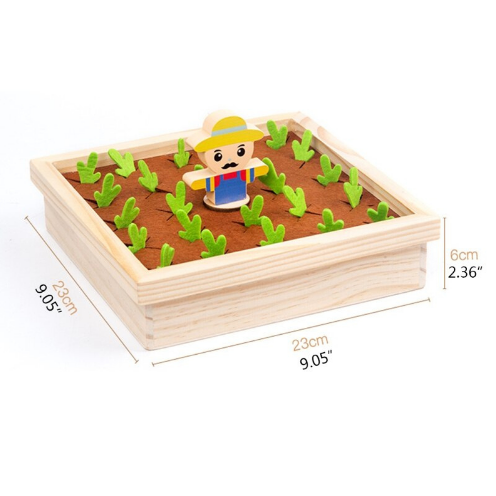 Wooden garden toy measuring 23 cm square and 6 cm tall