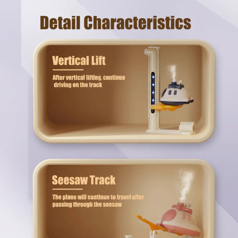 Close-ups of the vertical lift and tilting seesaw track sections