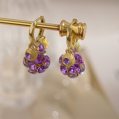 Violet Radiance Gold Plated Hoop Earrings Crystal Orb Product Image 01