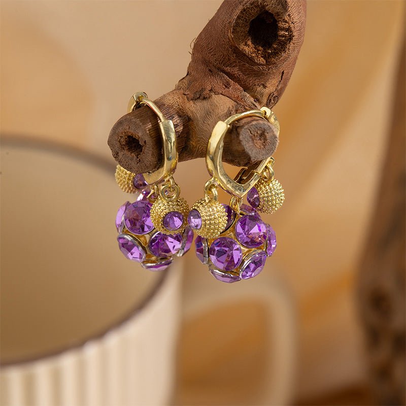 Violet Radiance Gold Plated Hoop Earrings Crystal Orb Product Image 02