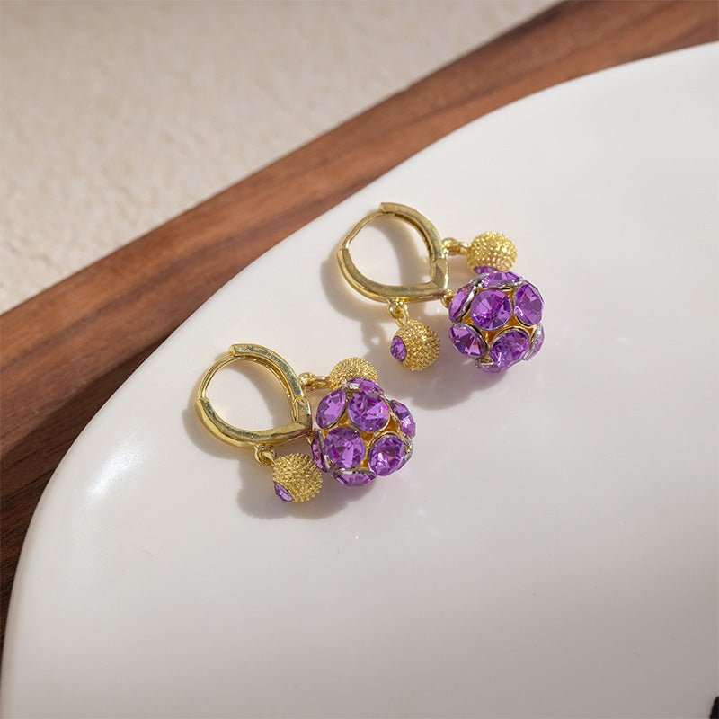 Violet Radiance Gold Plated Hoop Earrings Crystal Orb Product Image 03