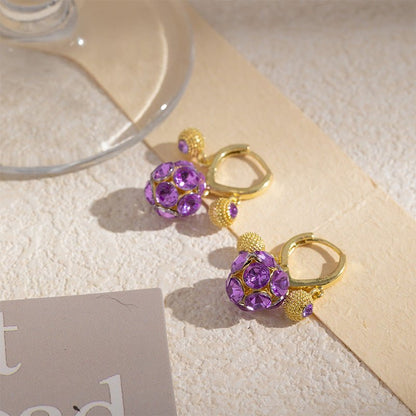 Violet Radiance Gold Plated Hoop Earrings Crystal Orb Product Image 04