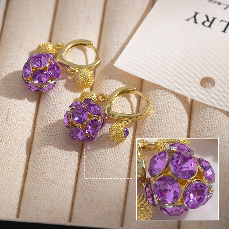 Violet Radiance Gold Plated Hoop Earrings Crystal Orb Product Image 05