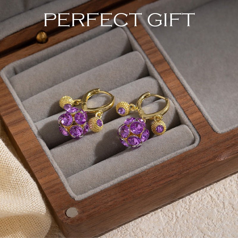 Violet Radiance Gold Plated Hoop Earrings Crystal Orb Product Image 06