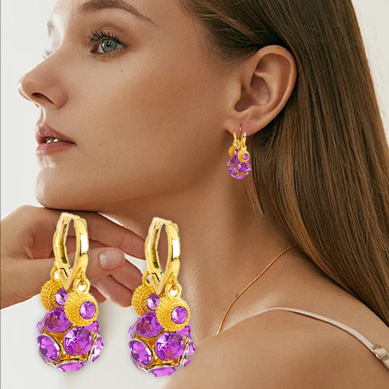 Violet Radiance Gold Plated Hoop Earrings Crystal Orb Product Image 07