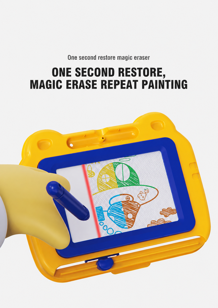 Close-up of the walker drawing board, stylus, and erase slider