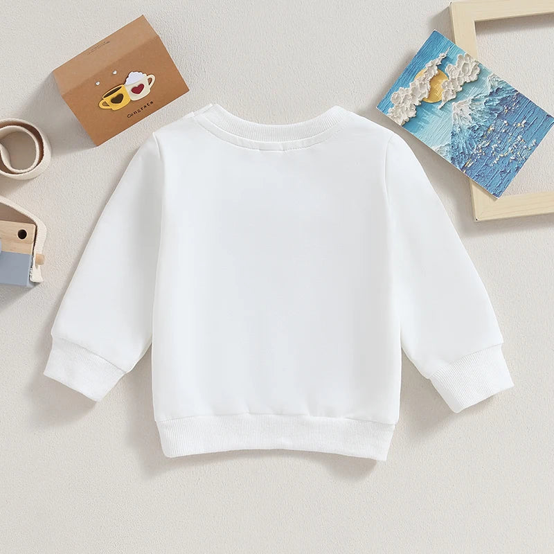 White baby sweatshirt with long sleeves and ribbed trim