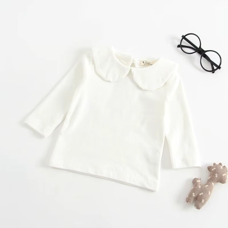 White long-sleeve baby shirt with a rounded collar