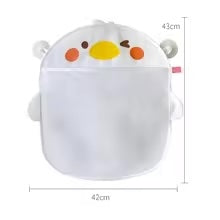 White duck bath toy bag with measurements showing 42 cm width and 43 cm height
