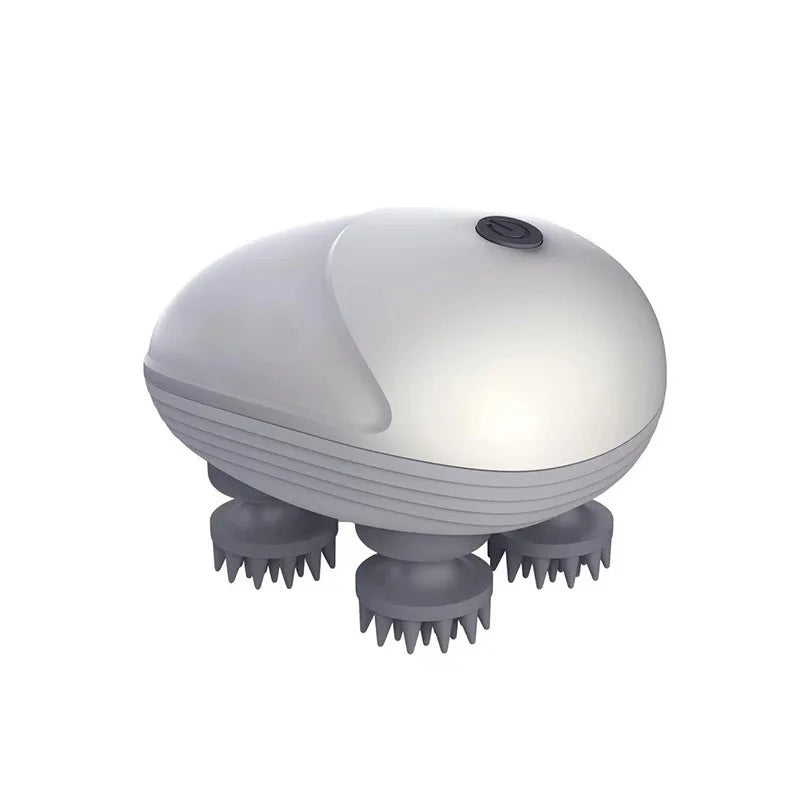 White head massager with a top button and four gray silicone massage heads.