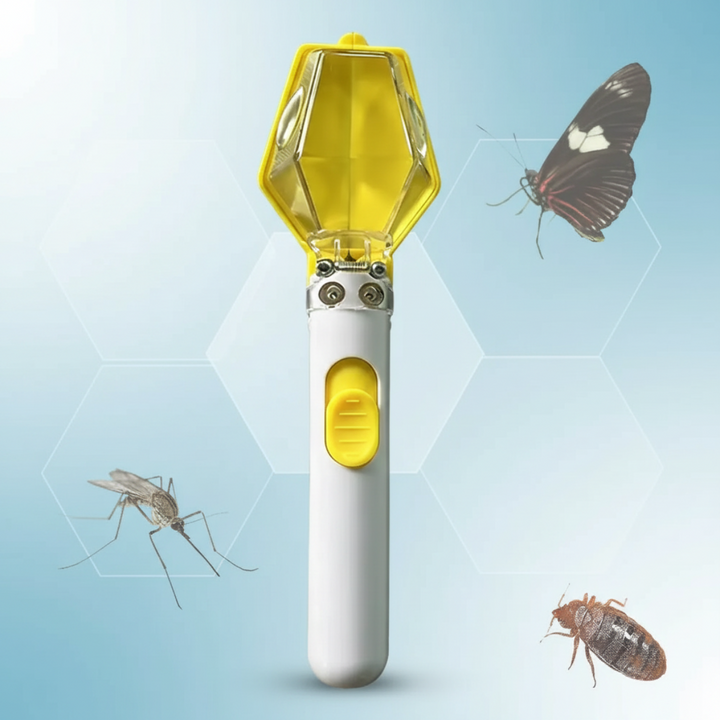 White insect catcher with a yellow-tinted viewing chamber and yellow thumb slider