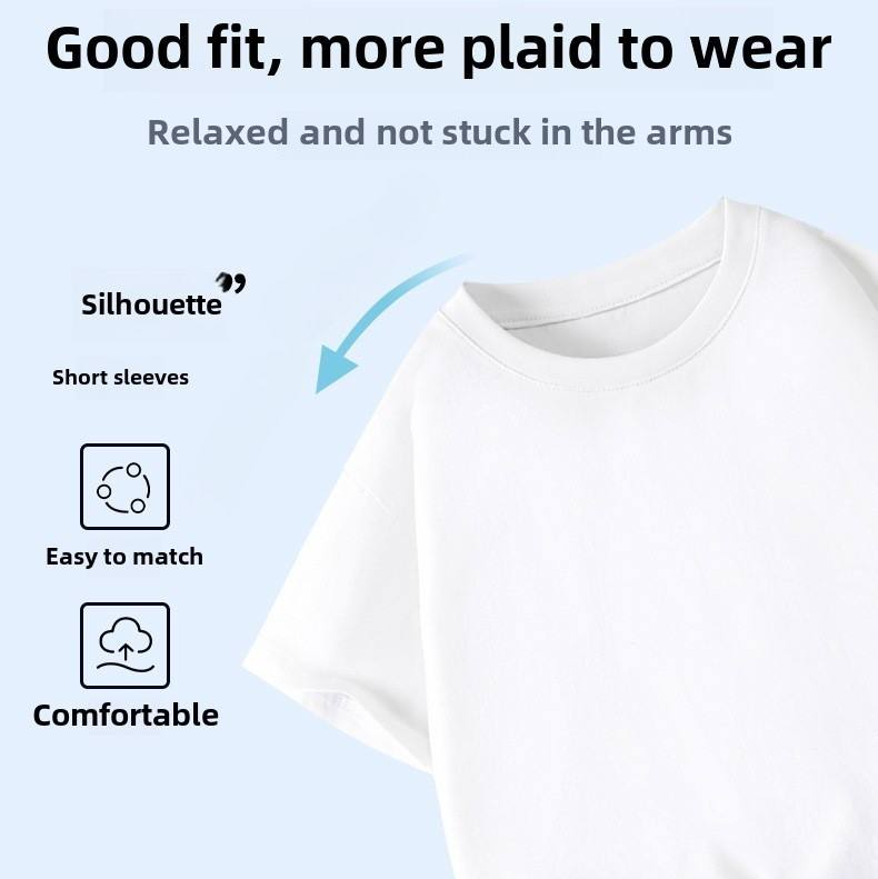 White T-shirt detail graphic highlighting the relaxed fit and short sleeves