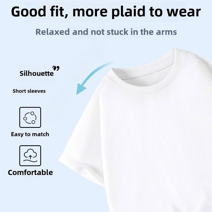 White T-shirt detail graphic highlighting the relaxed fit and short sleeves