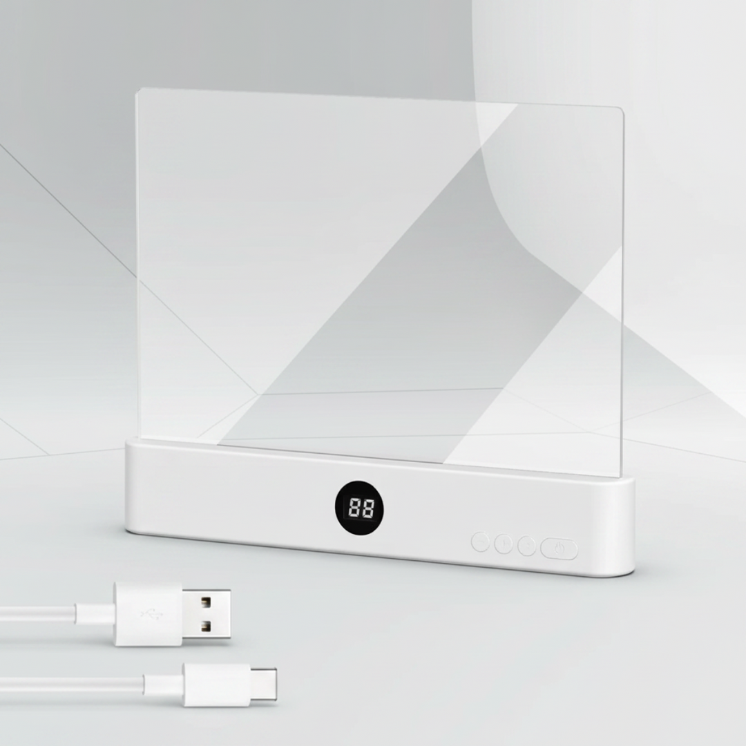 White LED panel book light shown with a USB charging cable