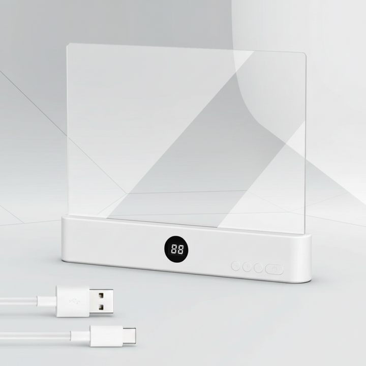 White LED panel book light shown with a USB charging cable
