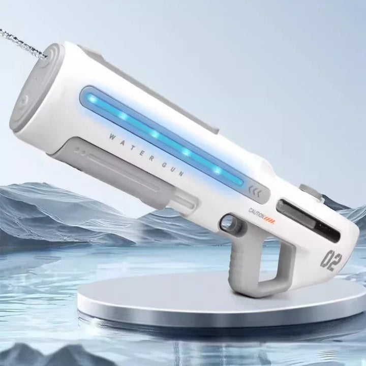 White LED water blaster spraying a stream above water on a round pedestal
