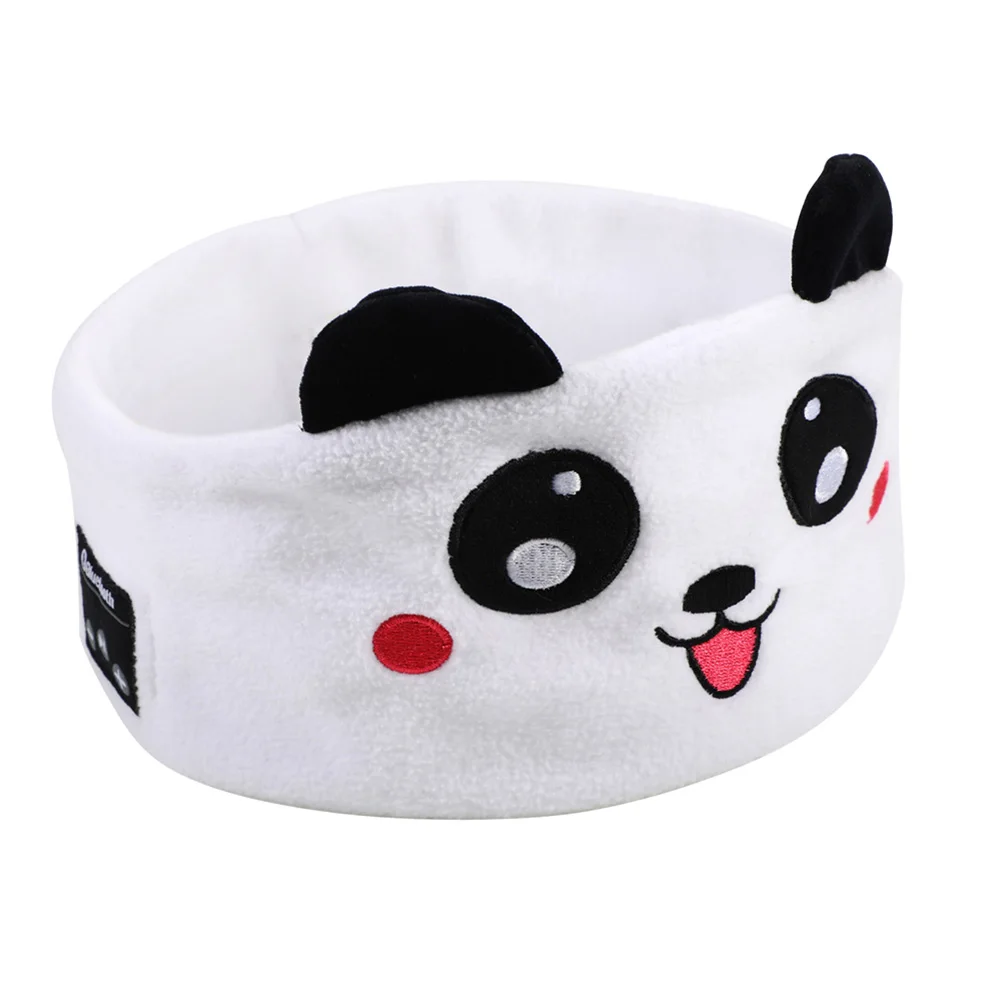White panda Bluetooth sleep mask with black ears, red cheeks, and side controls.