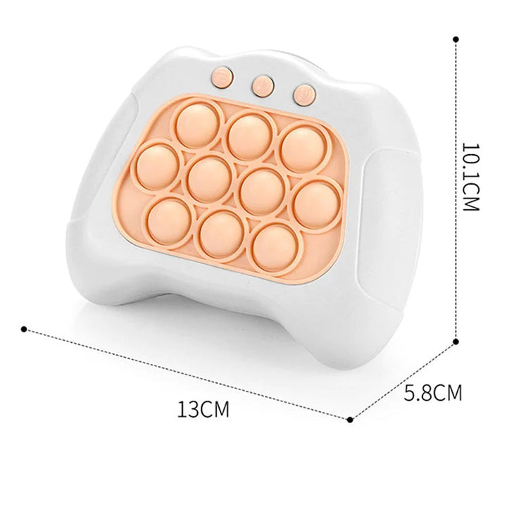 White reaction game measuring 13 cm wide, 10.1 cm high, and 5.8 cm deep