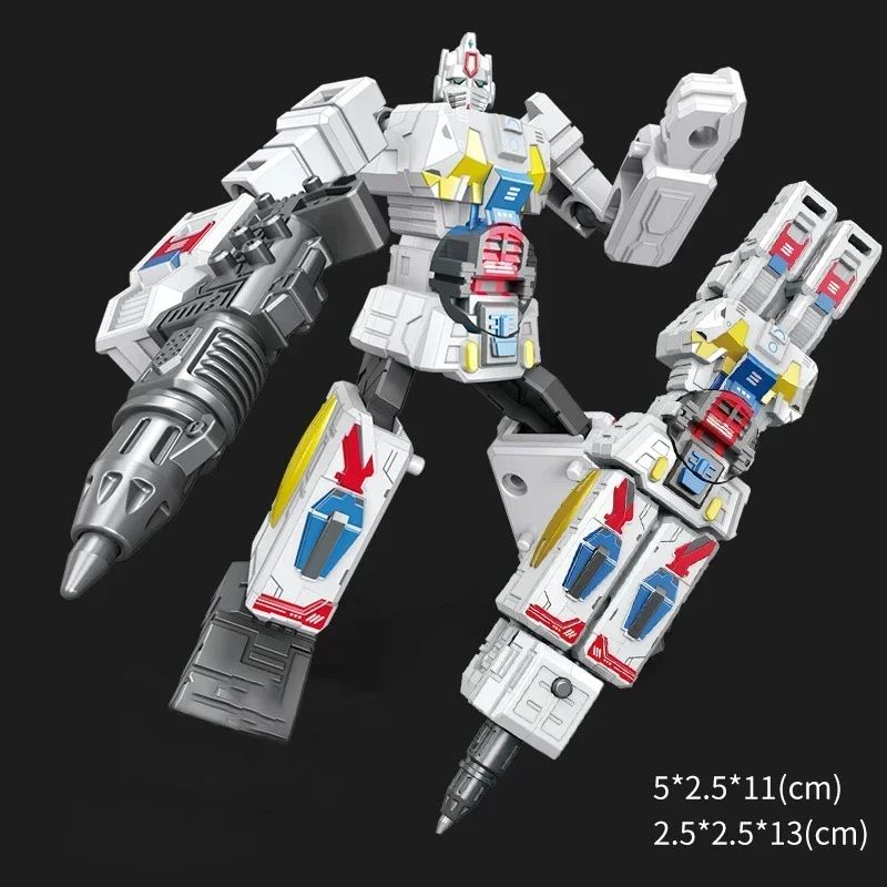 White robot pen with gray accents shown folded and standing as a robot