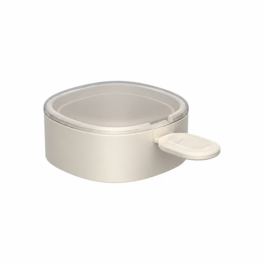 Single white ice cream mold with a matching spoon and clear lid.
