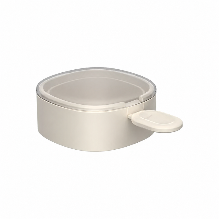 Single white ice cream mold with a matching spoon and clear lid.