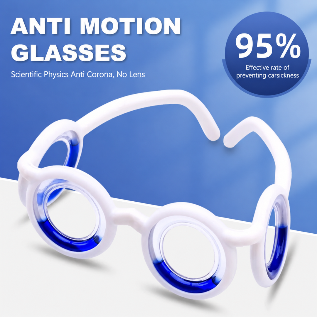 White travel glasses with open front rings, blue liquid, and circular side chambers