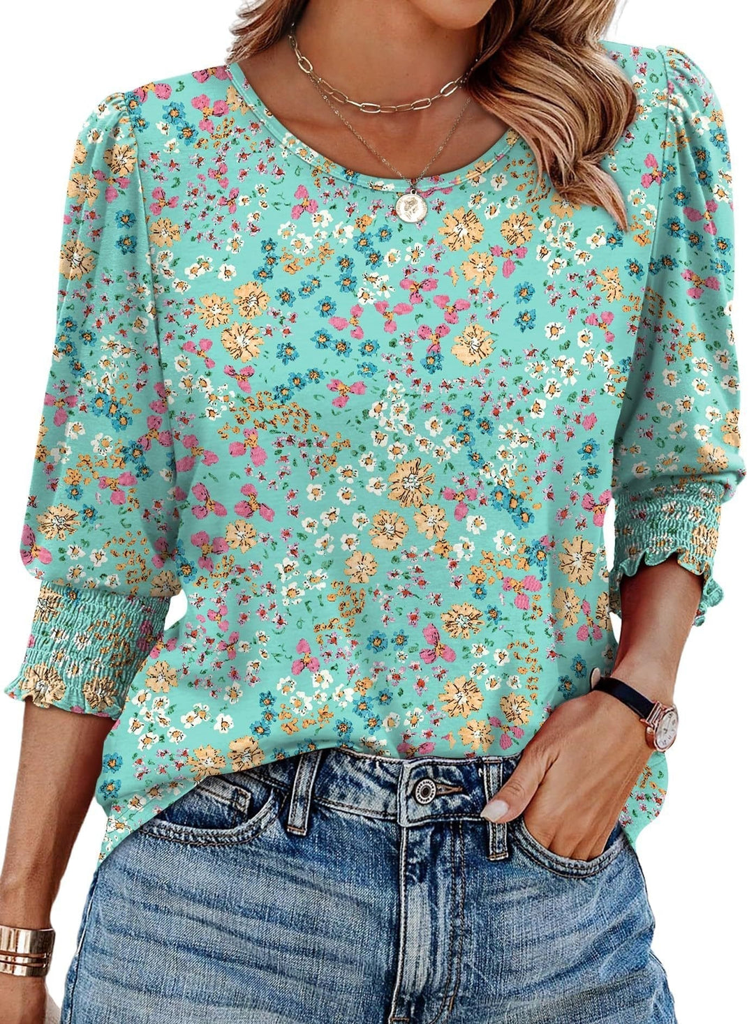Willa Smocked Cuff Curved Hem Blouse Product Image 01