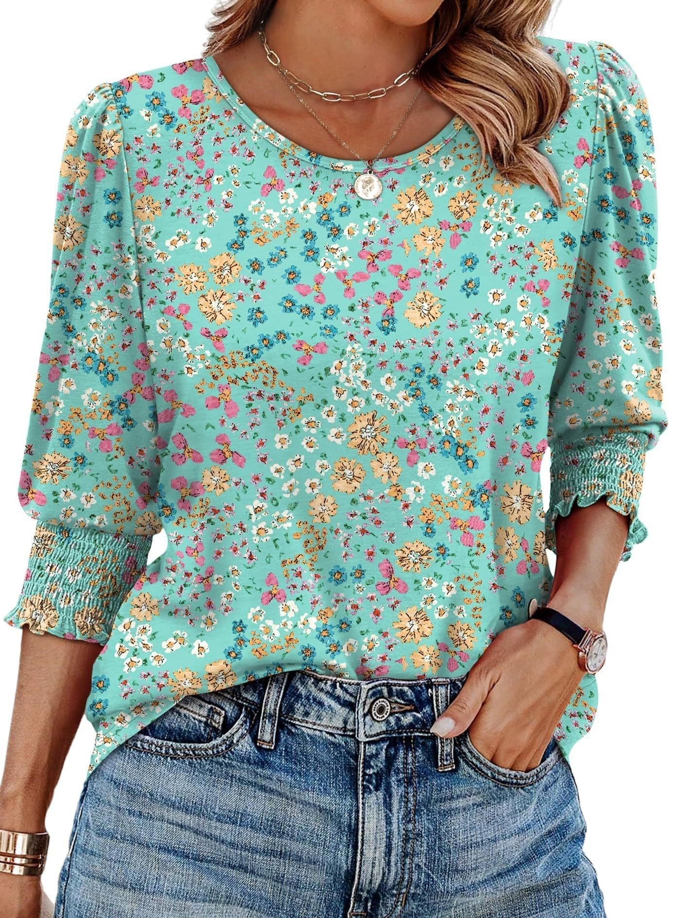 Willa Smocked Cuff Curved Hem Blouse Product Image 01