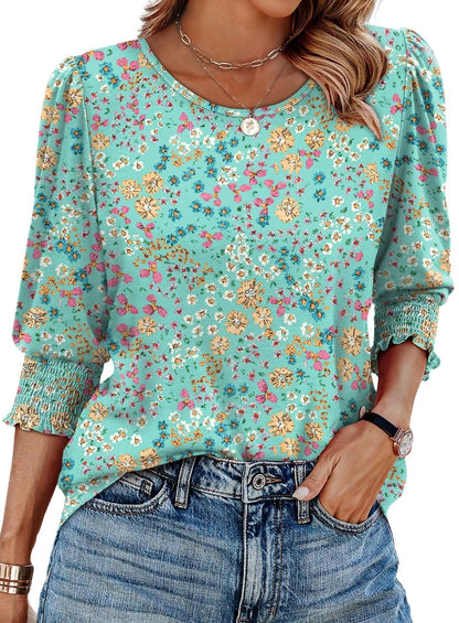 Willa Smocked Cuff Curved Hem Blouse Product Image 01