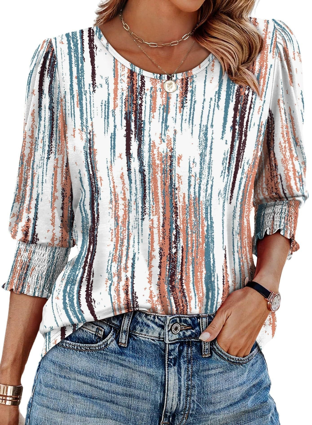 Willa Smocked Cuff Curved Hem Blouse Product Image 04