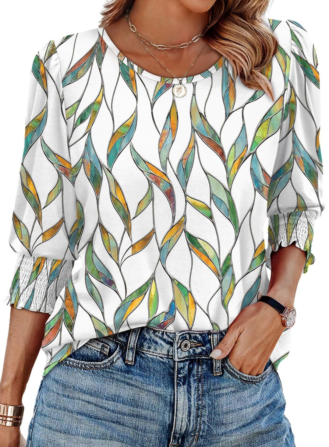 Willa Smocked Cuff Curved Hem Blouse Product Image 05