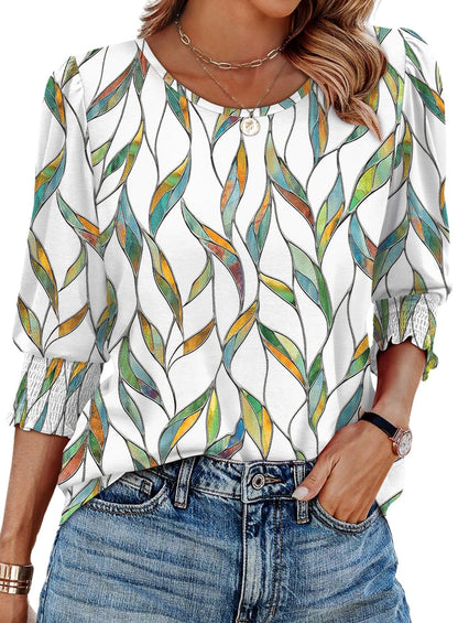 Willa Smocked Cuff Curved Hem Blouse Product Image 05