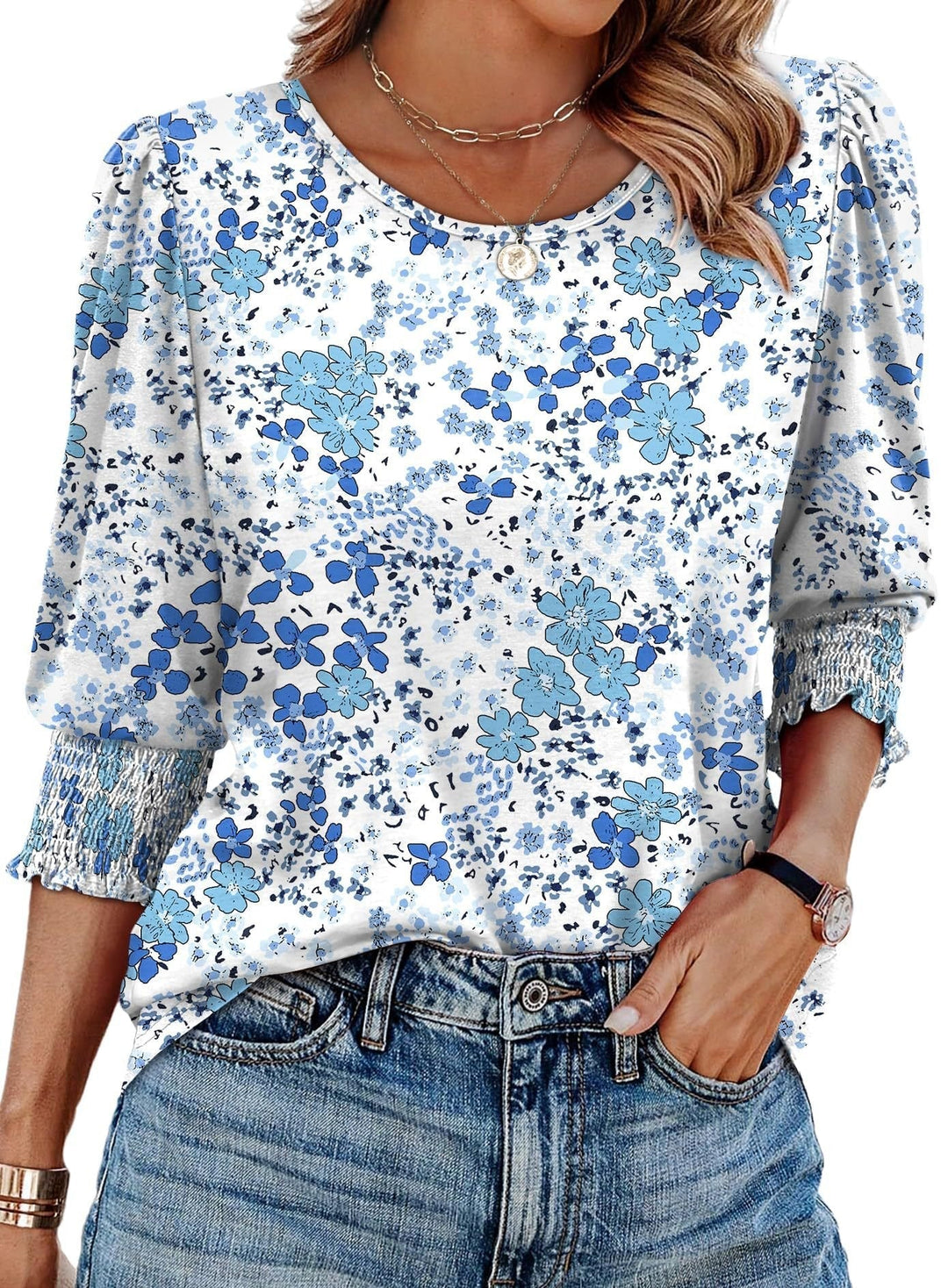 Willa Smocked Cuff Curved Hem Blouse Product Image 09