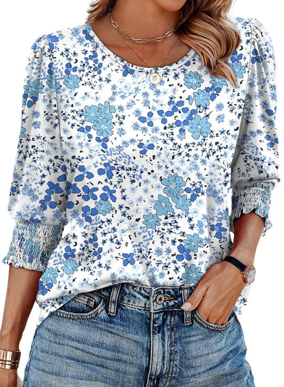 Willa Smocked Cuff Curved Hem Blouse Product Image 09