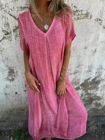 Willow Cotton Linen V Neck Midi Dress Product Image 01