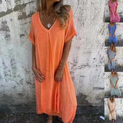 Willow Cotton Linen V Neck Midi Dress Product Image 02